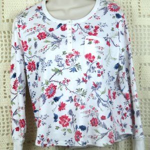 Karen Neuburger Pullover Top Size PS Petite White Floral Long Sleeves Swoop Neck